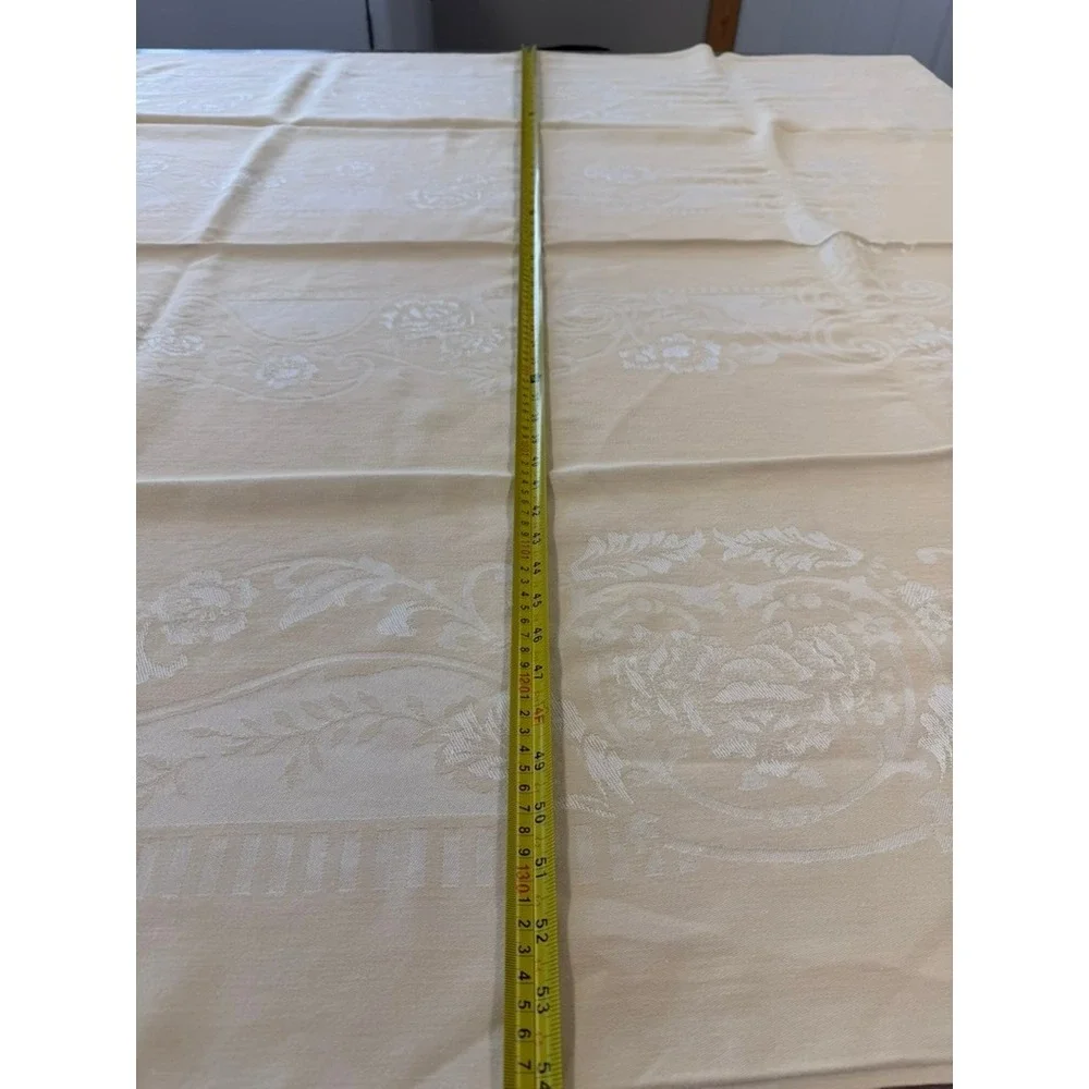 VTG Butter Yellow Damask Floral Rectangular Tablecloth 94x56 & 12 Napkins 14x14